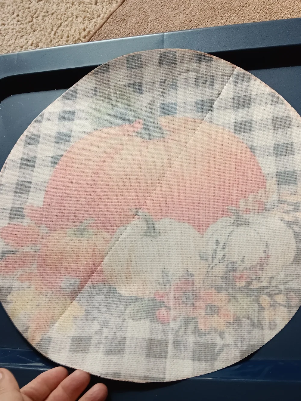 Set Of Four Autumn Pumpkin Plaid Round Placemats - Orange & Cream